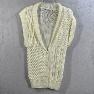 Vtg Objectives Womens Button Front Cardigan Vest Ivory Cableknit Grandmacore S